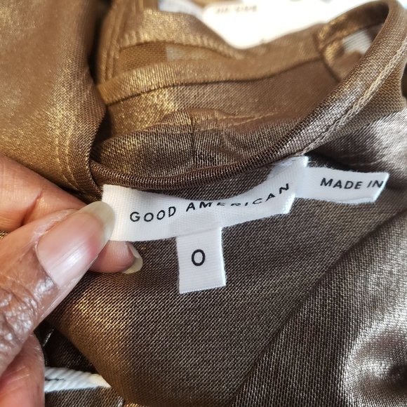 2/$35- Good American Mocha Foil Crop Top Women Size 0 - Picture 6 of 13